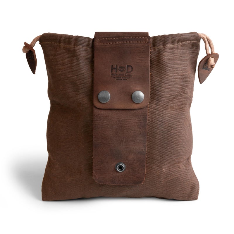 Hide & Drink, Foraging Pouch (Collapsible) for Hiking, Treasures & Seashells Bag, Easy Looping Around Belts, Grocery Storage, Waxed Canvas, Handmade, Honey Bourbonn - Image 2